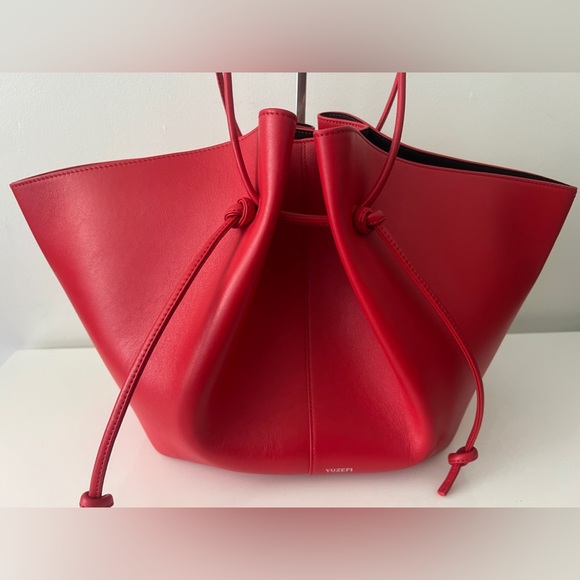 ❌SOLD❌ YUZEFI Large  Leather Mochi Bag Tote Handbag, Red - Picture 3 of 12